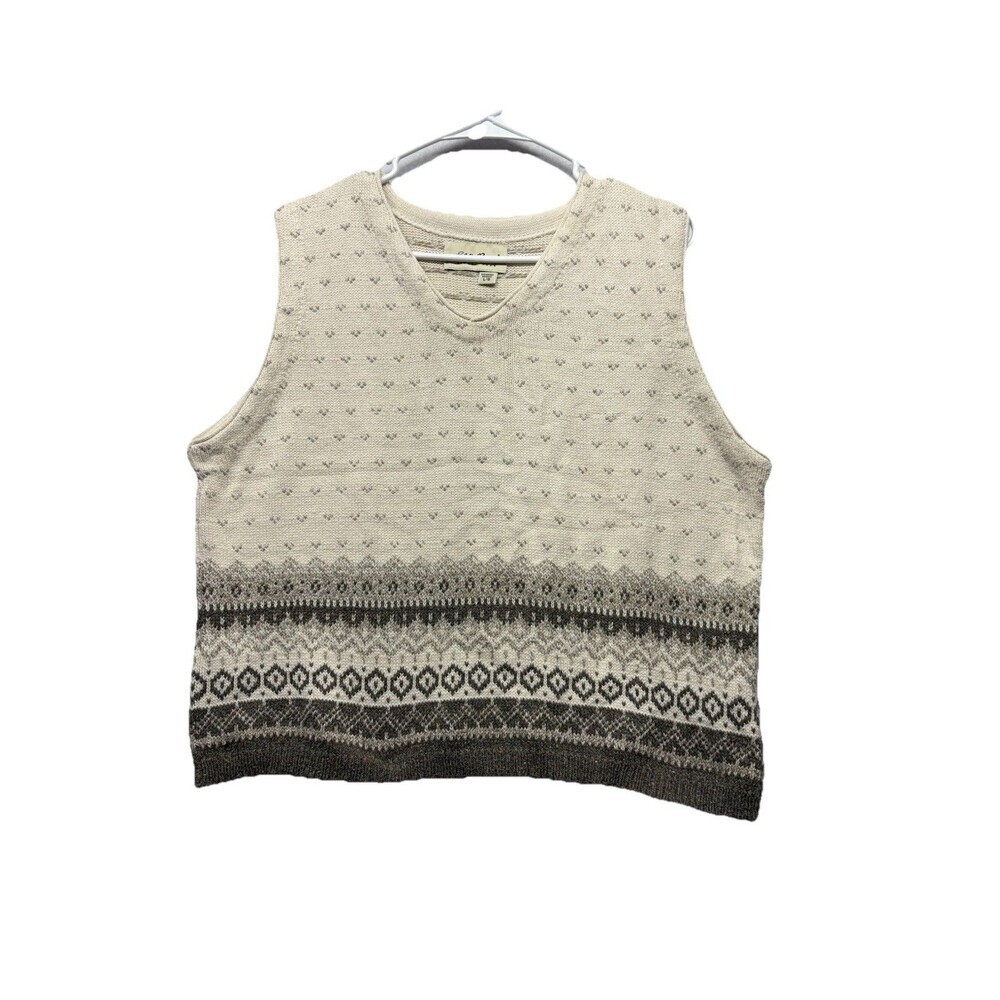 Vintage Eddie Bauer Gray Fair Isle Sweater Vest Sleeveless Womens L Preppy